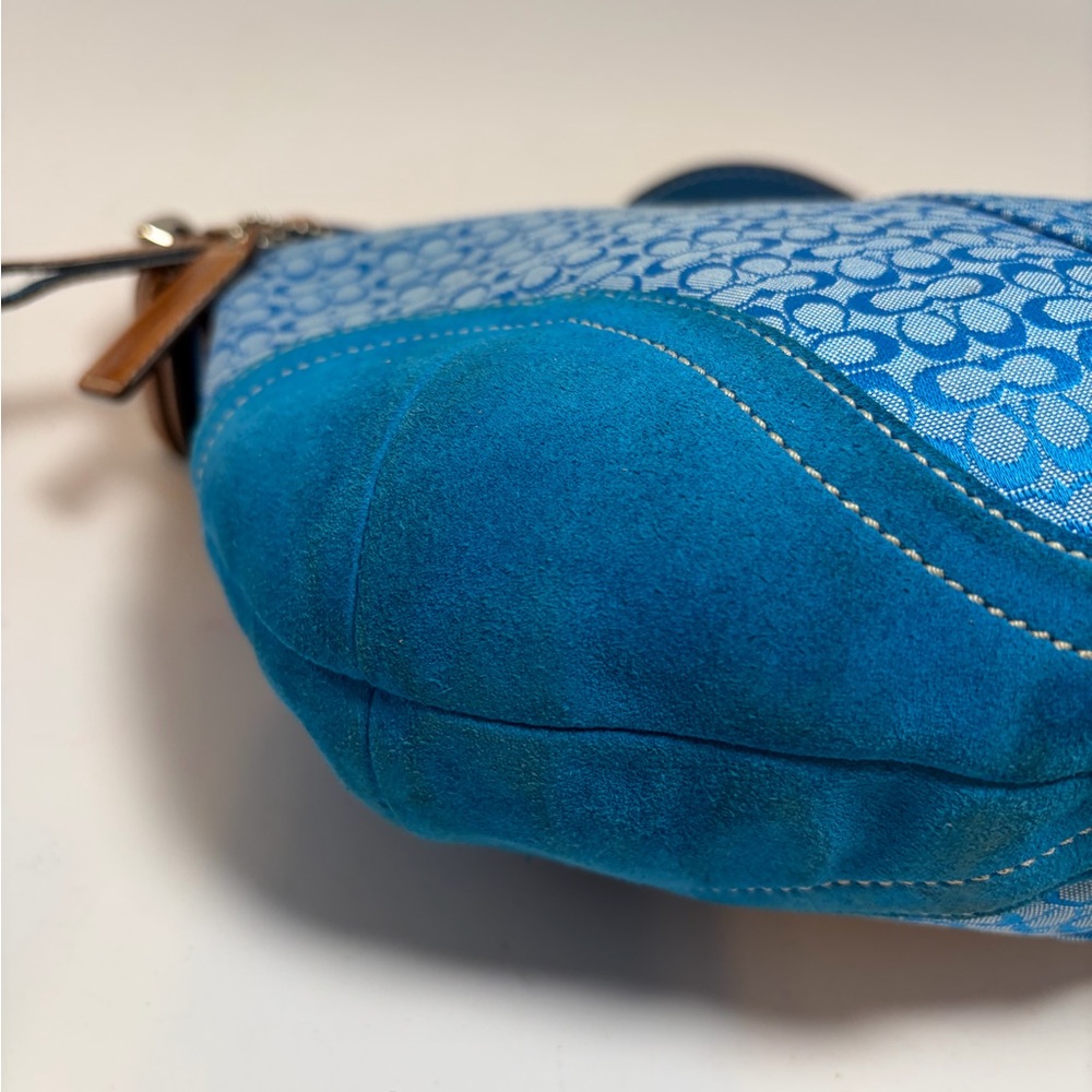 SOLD Vintage Coach Y2K Signature Print Blue Micro C Hobo Suede Shoulder Bag - Picture 10 of 15